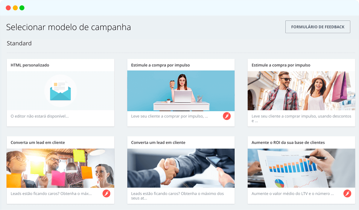 Lançamento de campanhas de marketing por SMS e e-mail