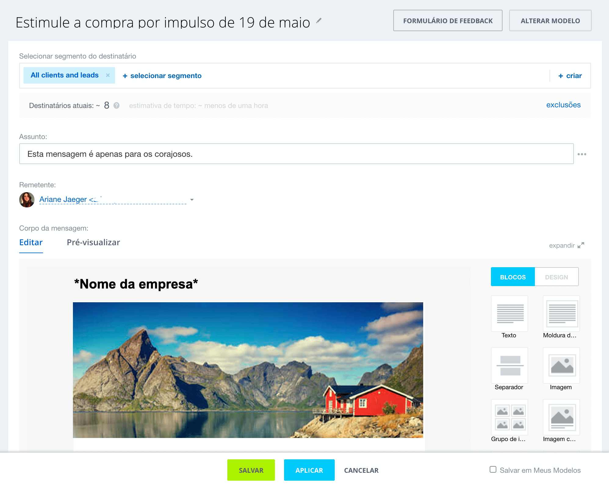 Lançamento de campanhas de marketing por SMS e e-mail