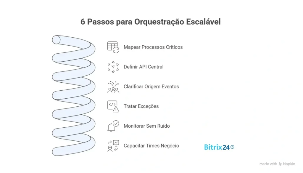 Orquestração de processos: 6 passos para parar de integrar e criar fluxos que realmente funcionam