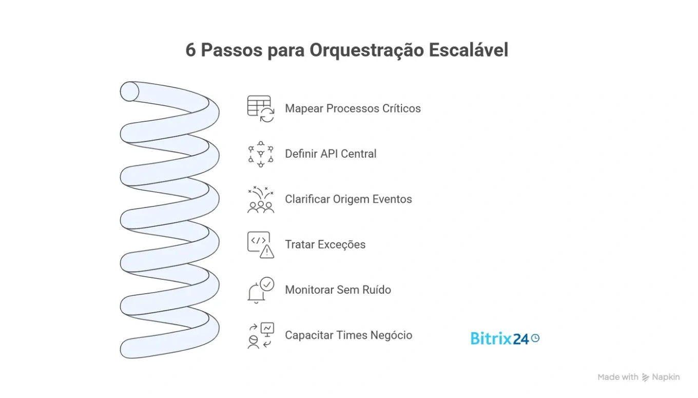 Orquestração de processos: 6 passos para parar de integrar e criar fluxos que realmente funcionam