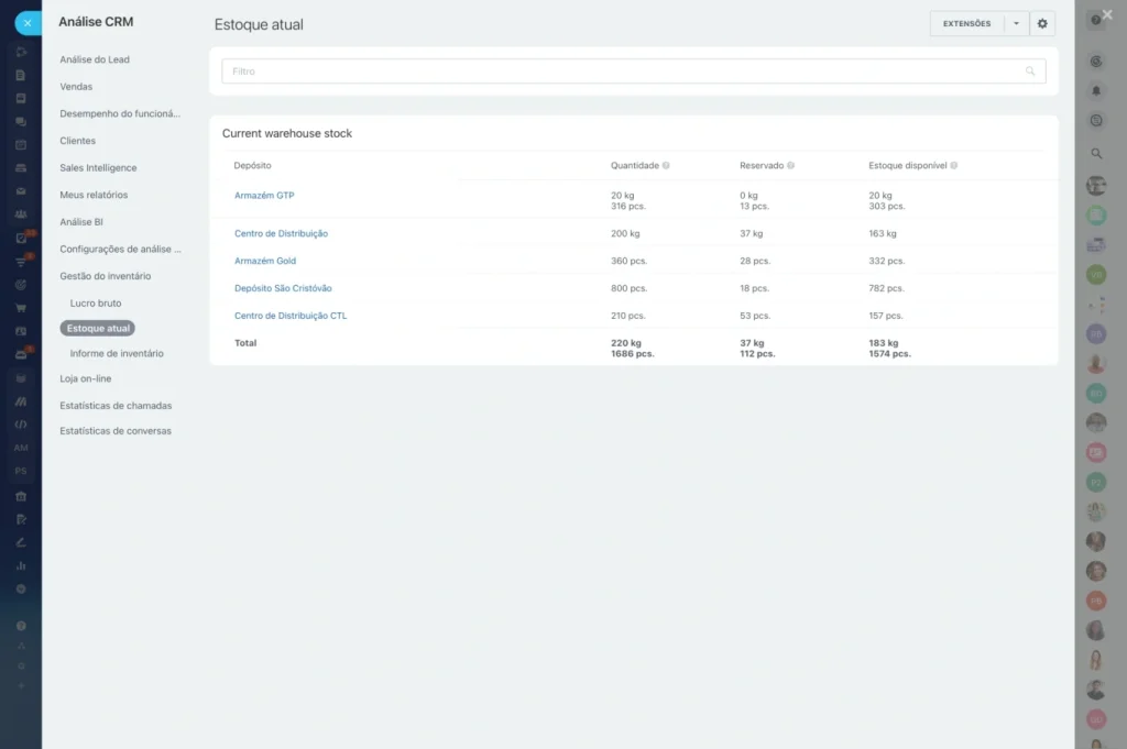 Gestão de estoque em tempo real conectada ao pipeline comercial